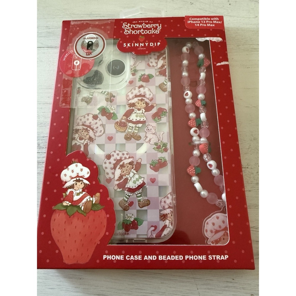 🍓 NEW Strawberry‎ Shortcake  Phone Case w/ Beaded Strap iPhone 13/14 Pro Max